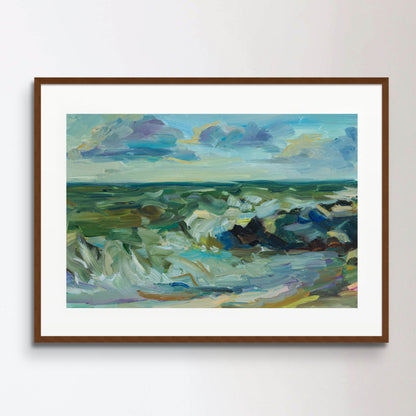 Sea oil painting. Abstract turquoise seascape. Impressionism, plein-air sketch, original work.