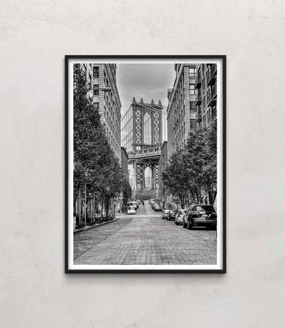 Manhattan Bridge seen from the Dumbo neighborhood in Brooklyn, New York