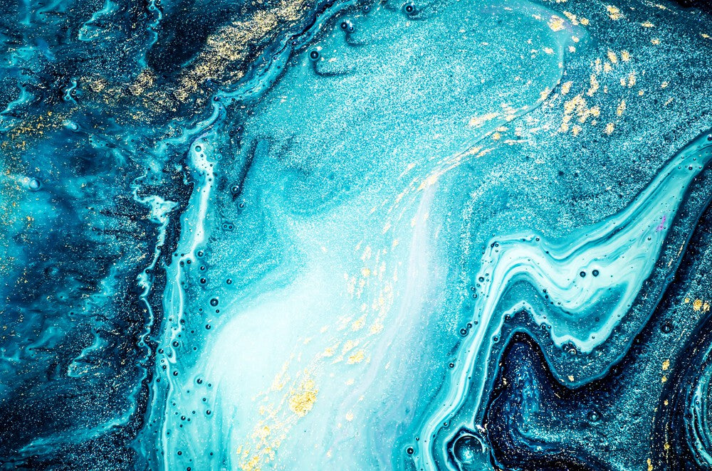 Abstract ocean- ART. Natural Luxury. Style incorporates the swirls of marble or the ripples of agate. Very beautiful blue paint with the addition of gold powder.