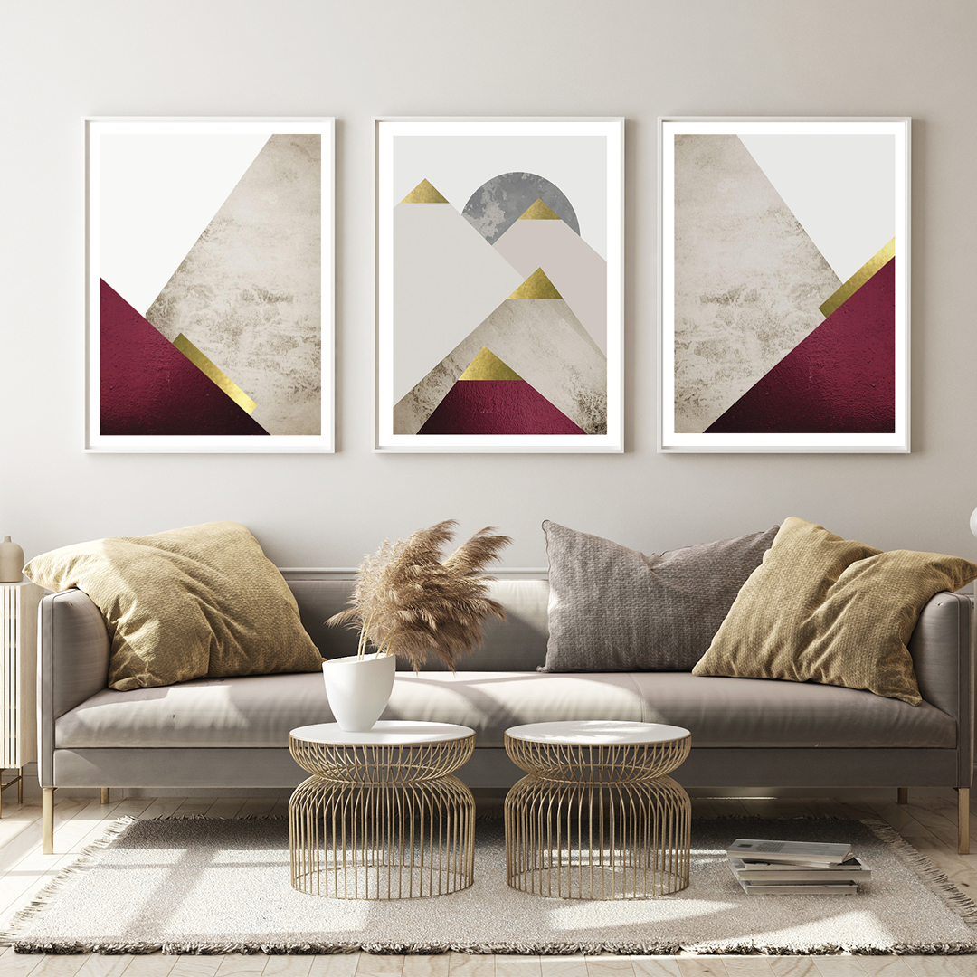 Beige Burgundy Mountains 1, 2 & 3 Set