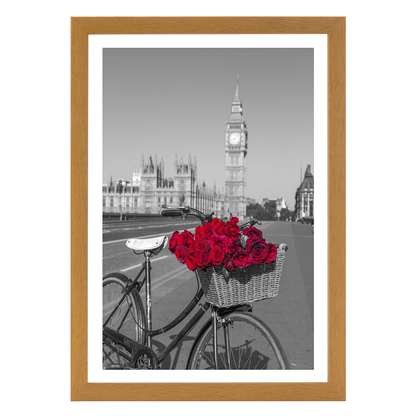 Bicycle with bunch of flowers on Westminster Bridge , London, UK