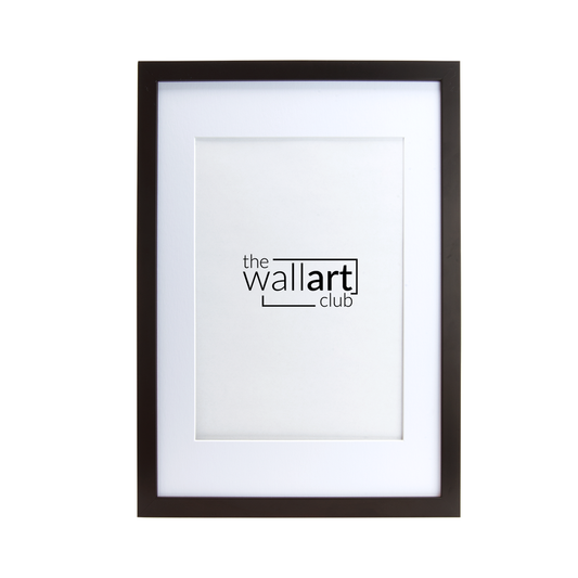 Thin black wooden frame with thick white mount