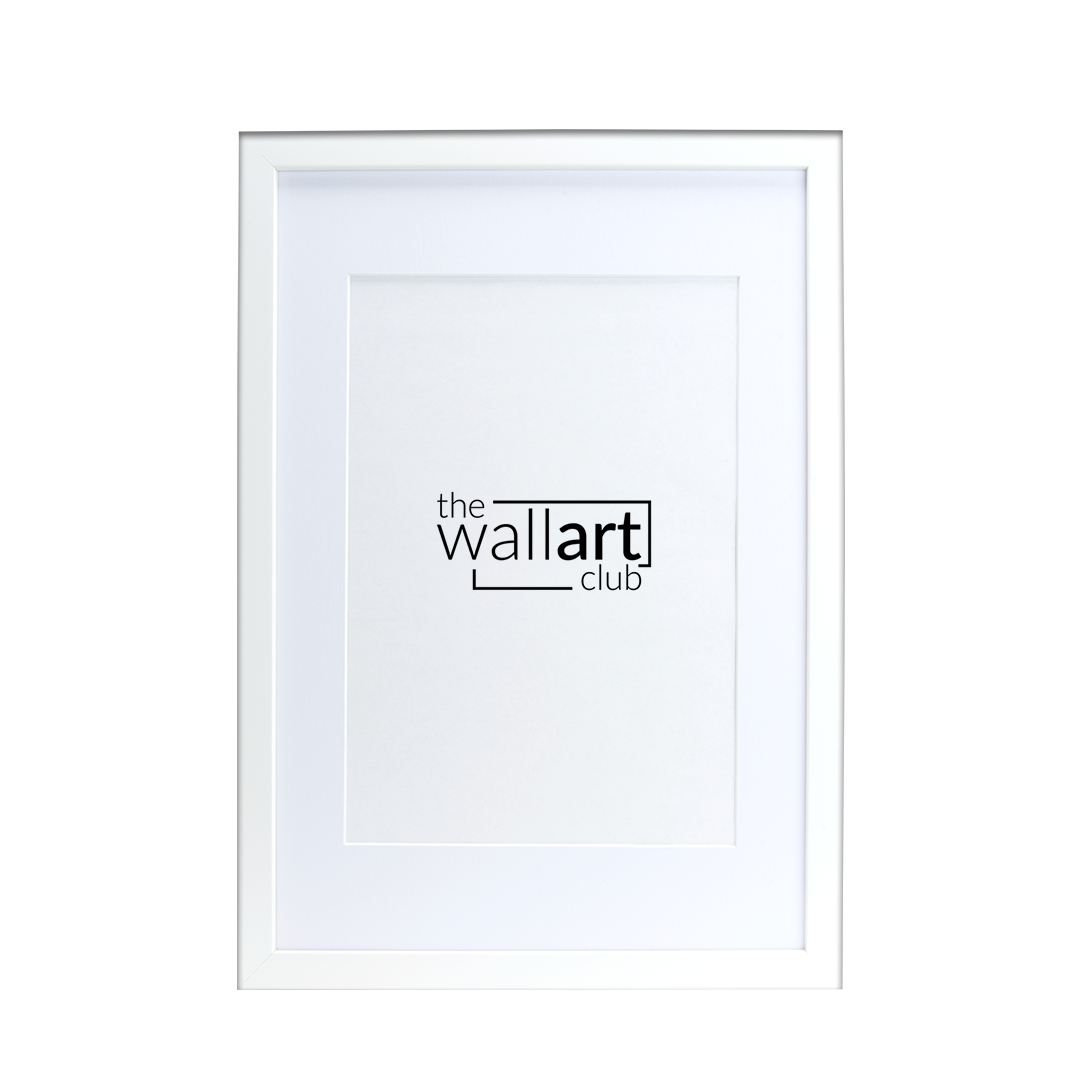 Thin white wooden frame with thick white mount