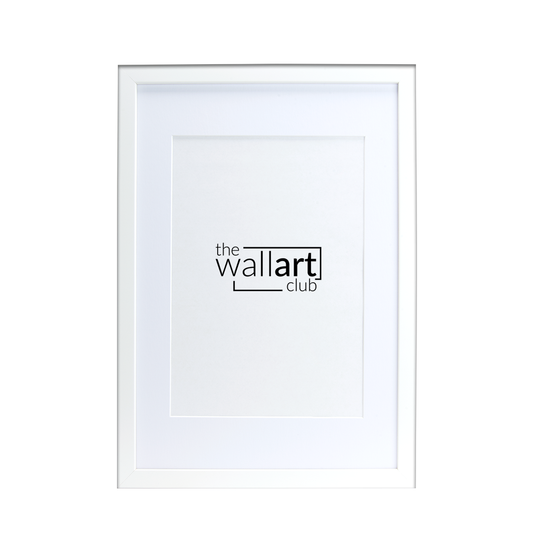 Thin white wooden frame with thick white mount