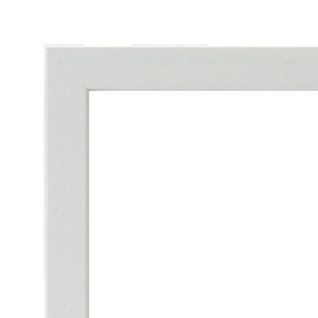 Thin white wooden frame with thick white mount