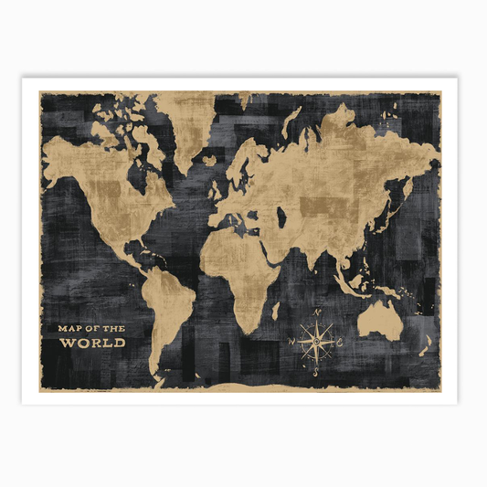 World Map Collage Black Gold