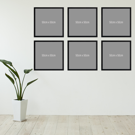 Black wooden square frame gallery wall bundle - 6 frames x 50cmx50cm