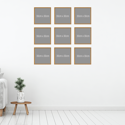 Oak wooden square frame gallery wall bundle - 9 frames